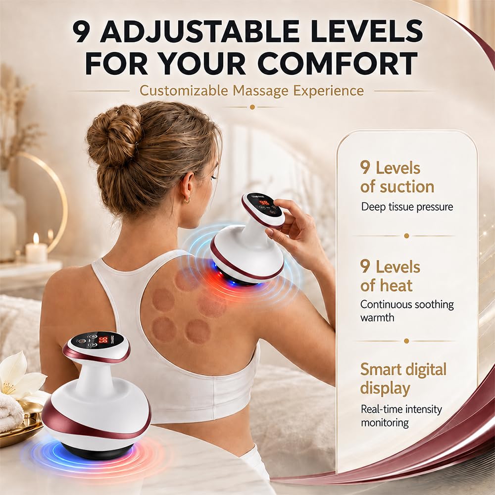 Masajeador Anticelulitico Reductor, 4 En 1 Maquina Anticelulitis con Terapia de Calor, Portátil Ventosa al Vacío y Gua Sha, Masajeador Celulitis Vacumterapia, Aparato Celulitis Electrico (Rojo)