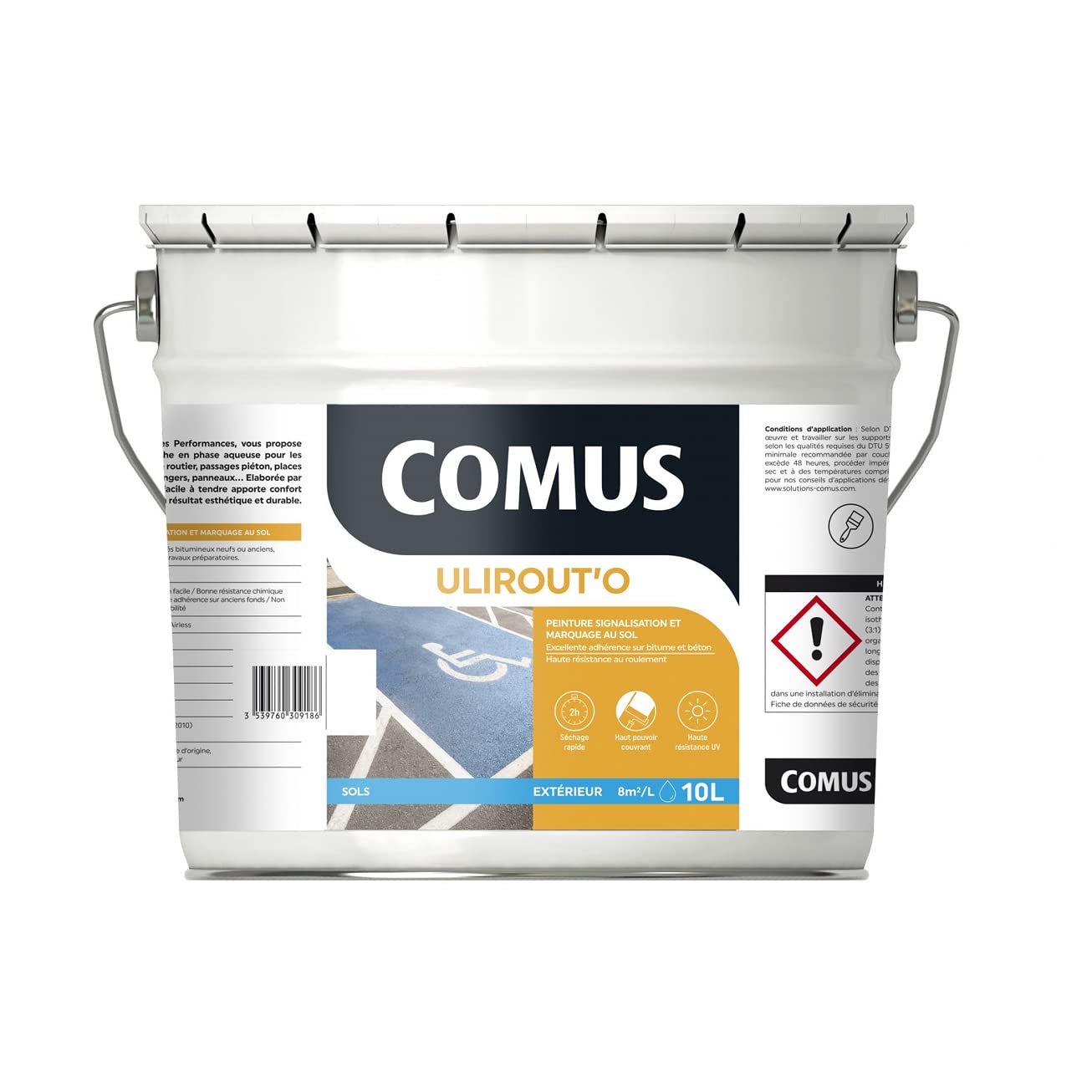 comus Ulirout'o Blanc 10L - Peinture pour signalisation et Marquage Routier en phase Aqueuse
