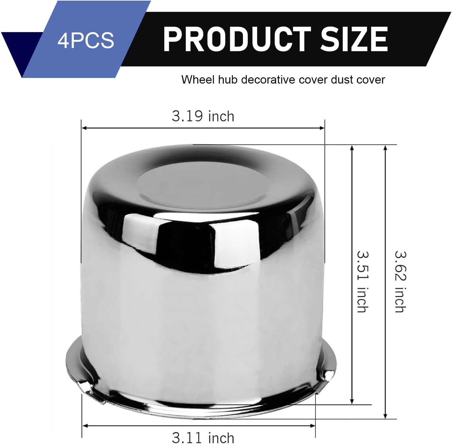 4PCS Trailer Wheel Center Caps, 3.19 Inch Chrome Plated Carbon Steel Wheel Rims Hub Caps, Push Through Center Bore Hub Dust Cap, Universal for Trailer Truck RV SUV