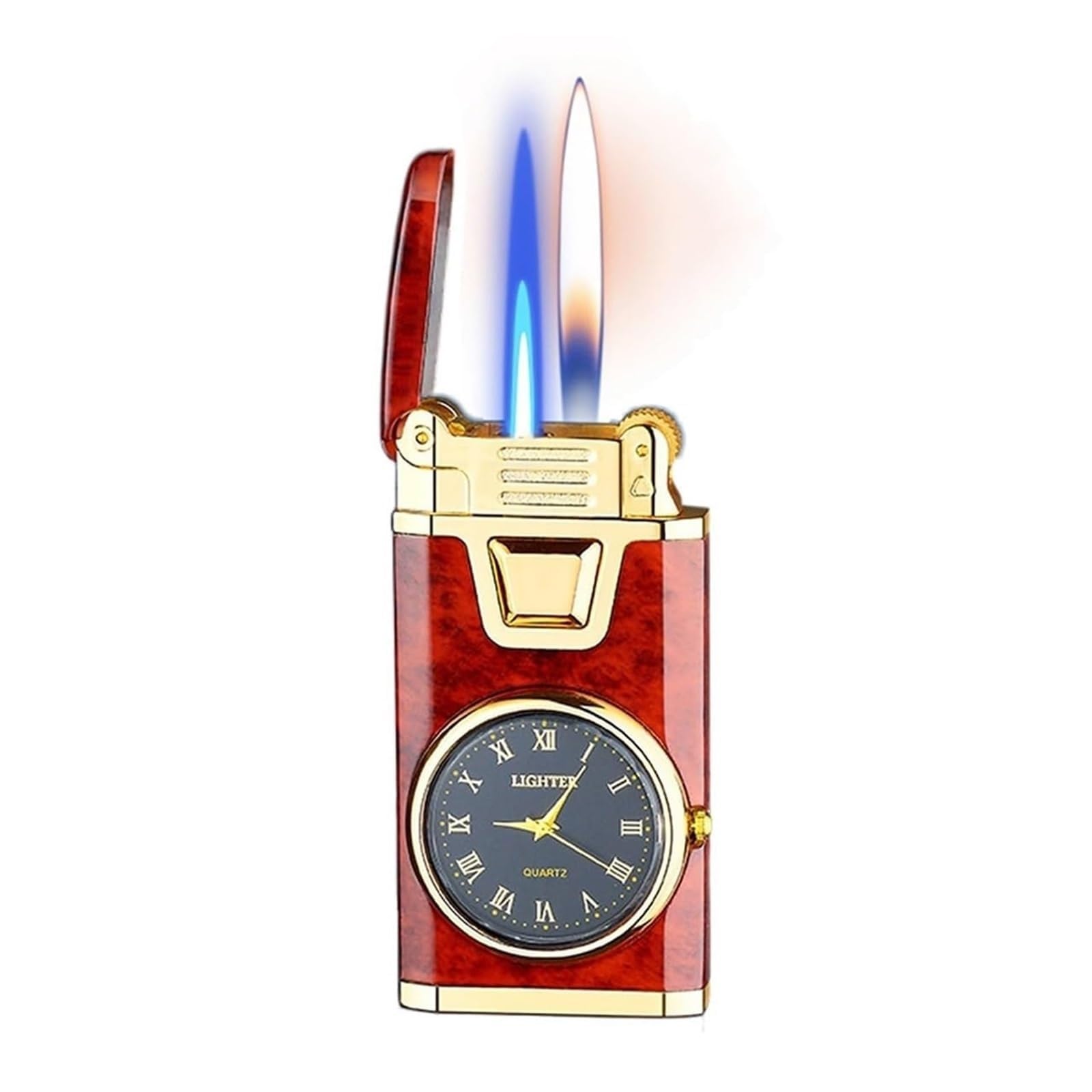 Encendedor de metal de doble llama recargable para camping con encendido antiguo
