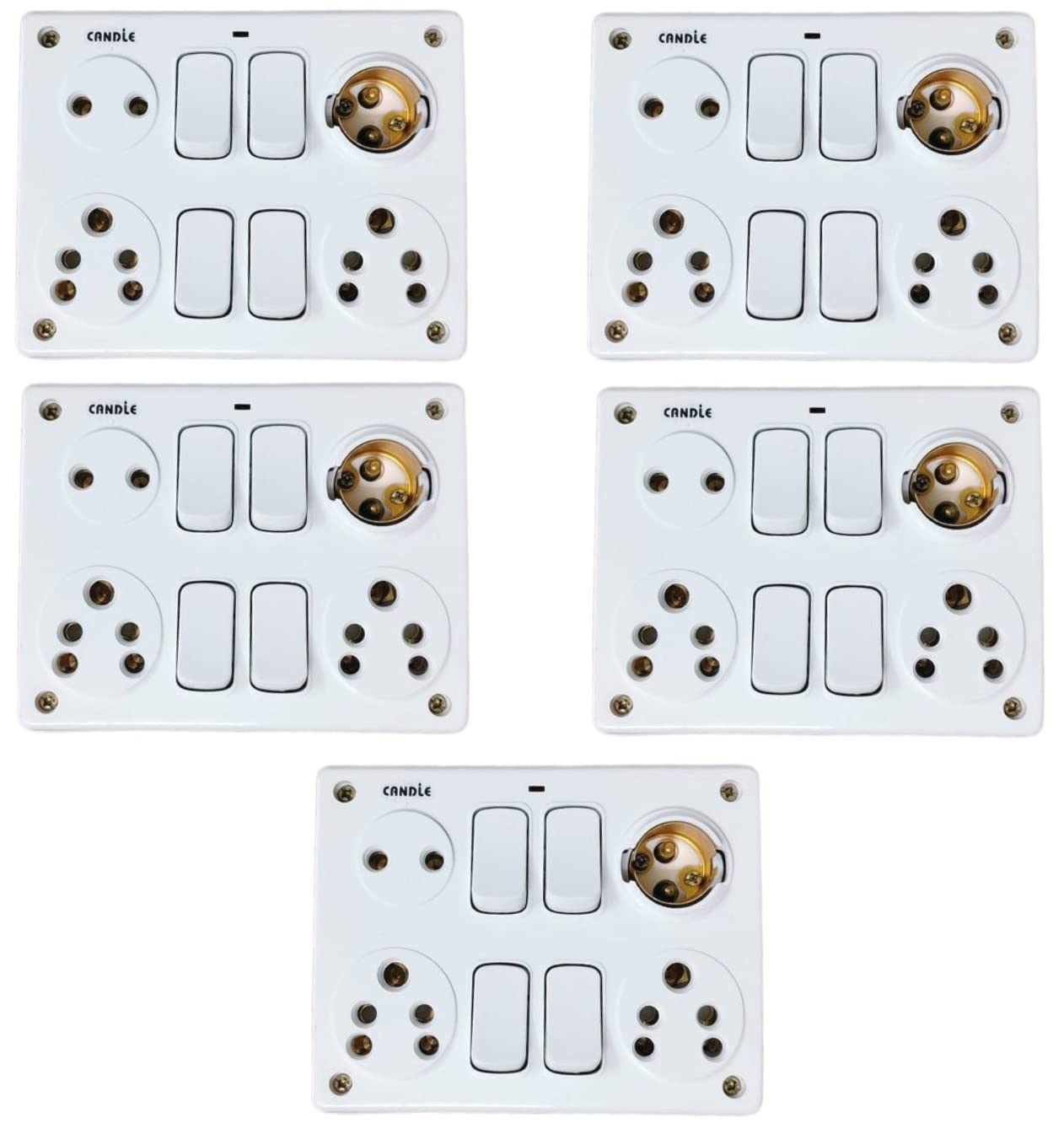 CANDLE 6AMP. Unbreakable 4 Switch 4 Socket/OUTLETS 4+4 with Box with Indicator Switch Scoket Board (Pack of 5pcs.)-image-36