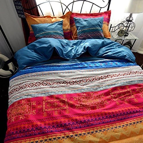 YOU SA 3Pcs Twin Size Brushed Cotton Bedding Set Striped Print Boho Duvet Covers with Pillow Shams
