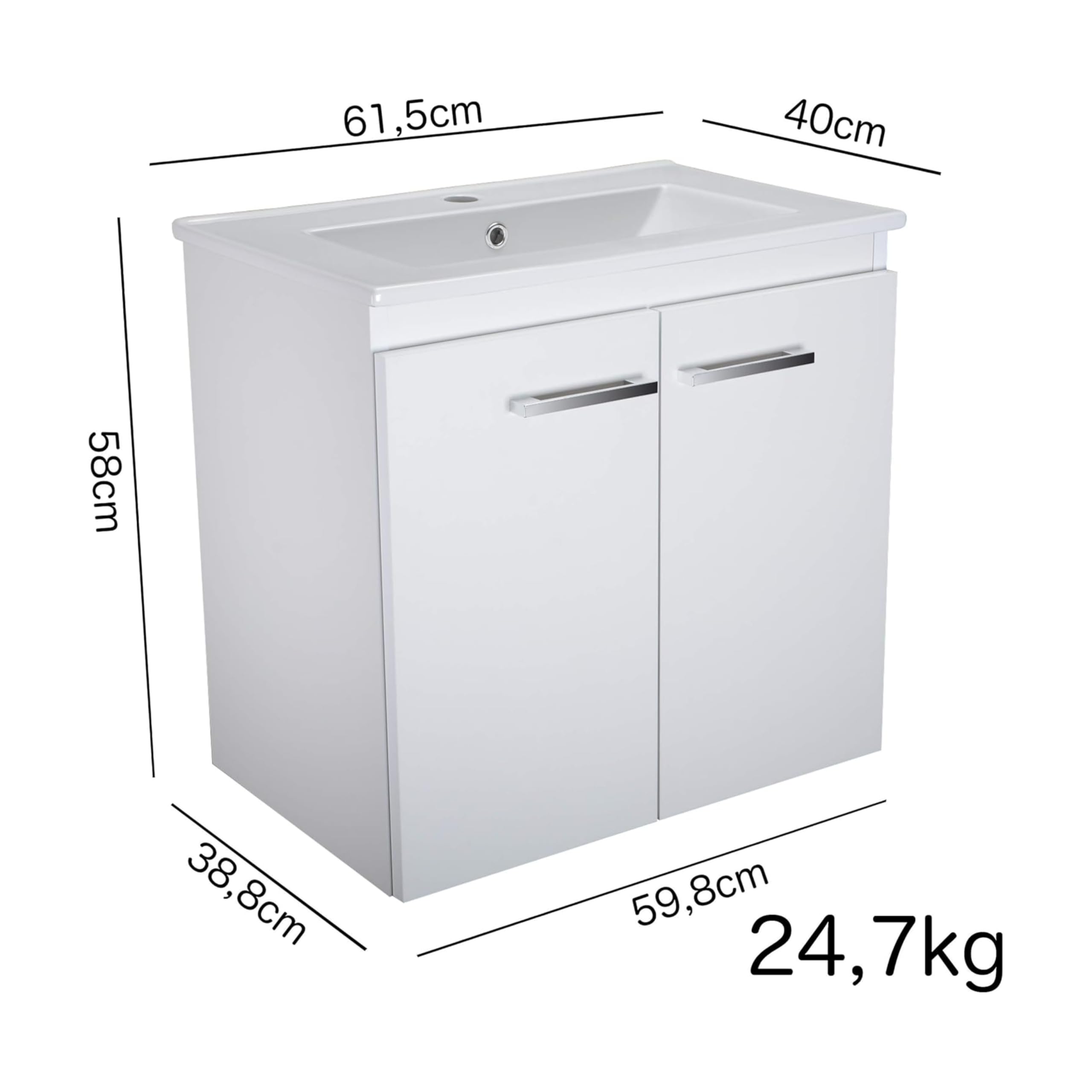 Waschbecken mit Unterschrank Weiß 60 cm Breite mit Waschbecken Bilbao Sink - Waschbeckenunterschrank, Bad Waschtischunterschrank, Badunterschrank mit Waschtisch