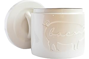 Bacon Grease Saver - Farm House Style Ceramic Bacon Grease Container with Built-In Strainer