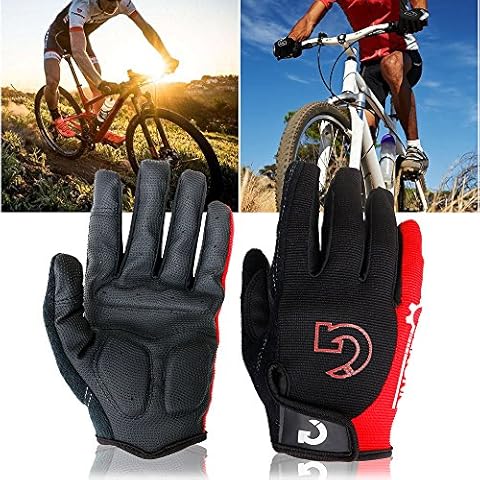 GEARONIC Cycling Gloves Anti-Slip Mountain Bike Gloves for Men Breathable Foam Padded Biking Gloves Shock Absorbing MTB Bicycle Gloves Full Finger Guantes (Red Full Finger, Full M (7"-7.5")) Cover