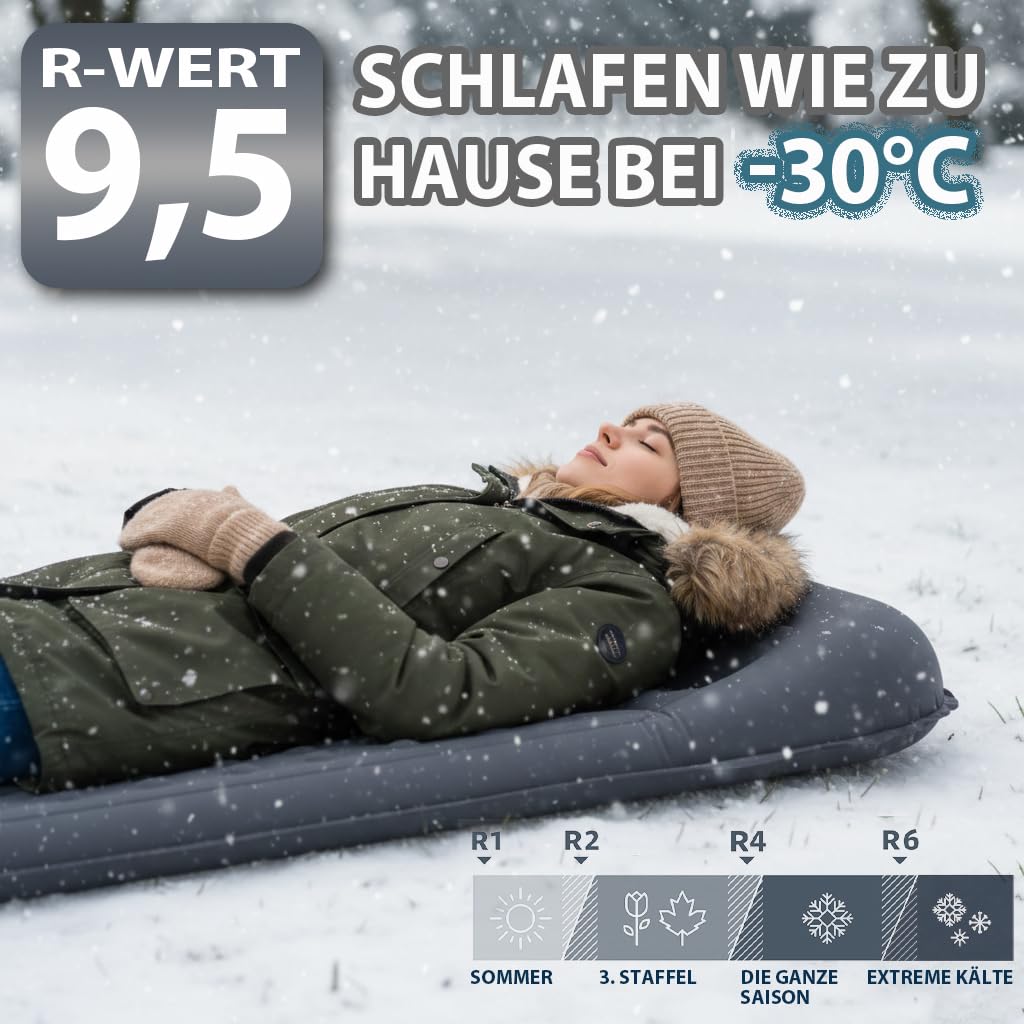 HiiPeak Isomatte R-Wert 9,5 – Extra Thermal Camping Matratze mit Kissen, Isolierte Luftmatratze aus Schaumstoff für Winter & Sommer, Bequeme Schlafmatte für Camping, Outdoor, Wandern & Zelt
