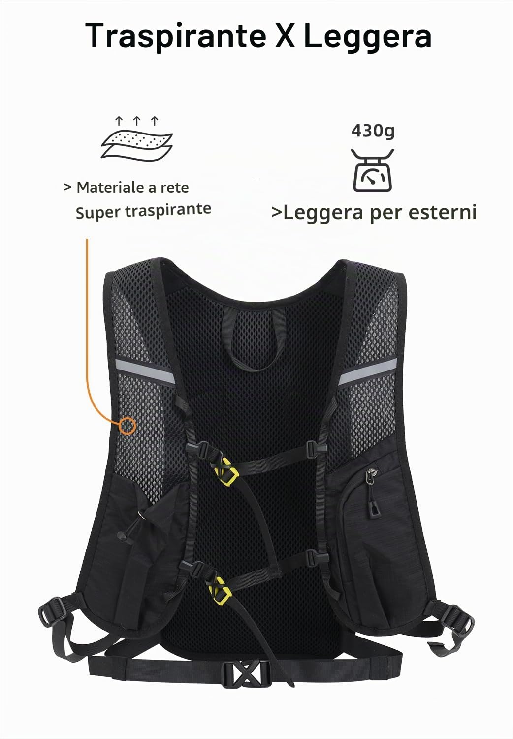 Zaino leggero da escursionismo da 15L, zaino piccolo per bicicletta, zaino per l’idratazione, adatto per speedhiking, MTB, sci e sport all’aperto.