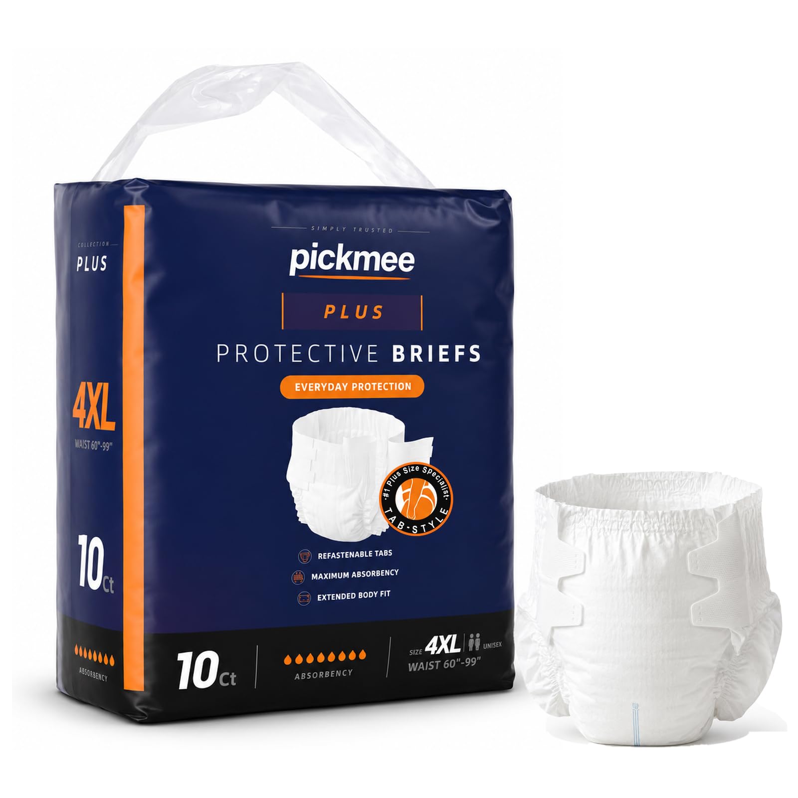Plus Size Adult Diapers with Tabs, 4XL, 10 Count, Overnight Care