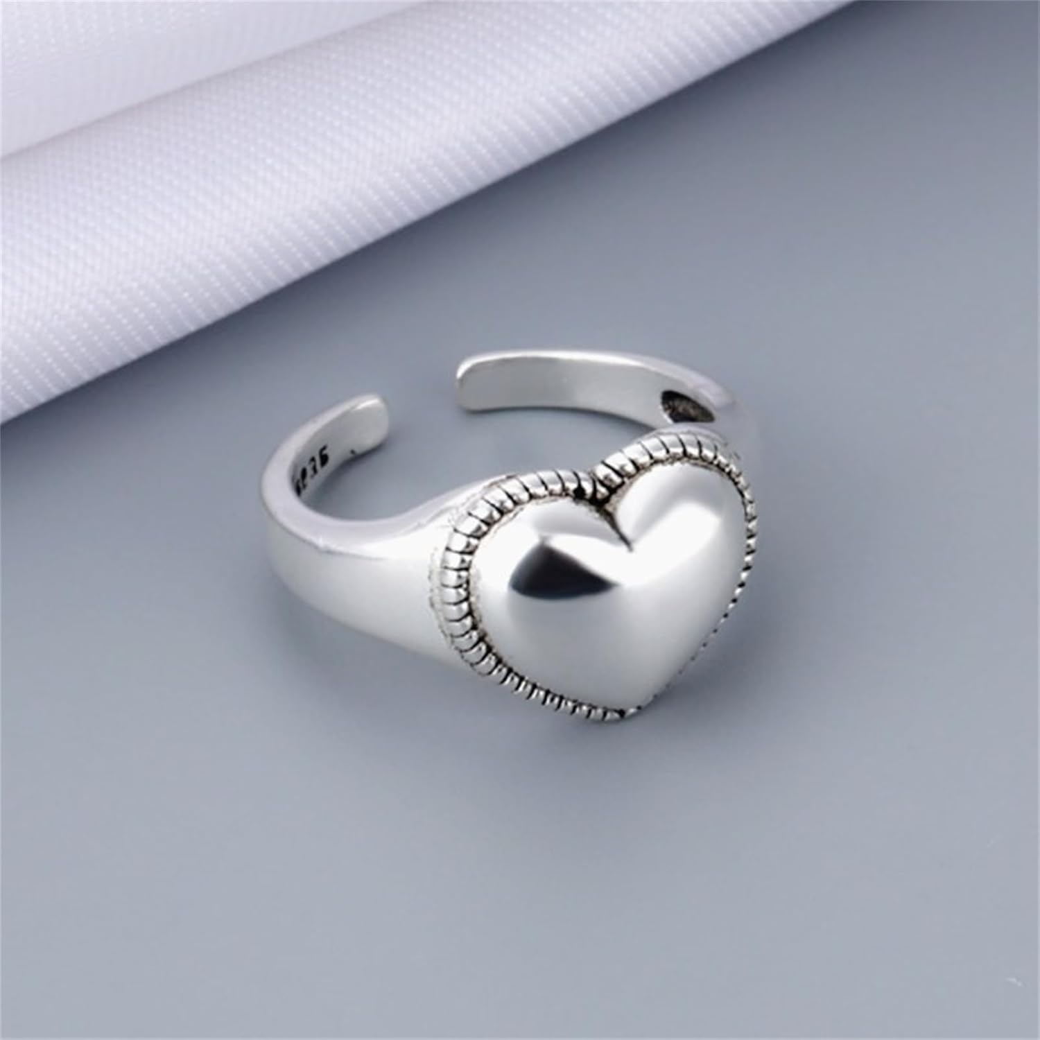 Vintage Heart Ring for Women Non Tarnish,Punk Adjustable Open Heart Love Ring Dainty Engagement Wedding Promise Love Stacking Finger Rings Fashion Statement Jewelry - Image 5