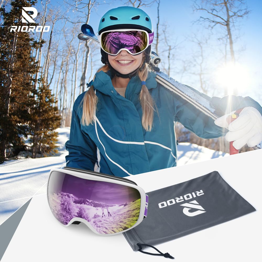 RIOROO Ski Goggles, Skiing Goggles For Snowboard Jet Snow 100% UV Protection, Anti-glare Ski Goggles Dual Lens For Women Men Youth OTG Over Helmet Compatible, Skiing Snowboarding Cycling Motorcycle - Image 2