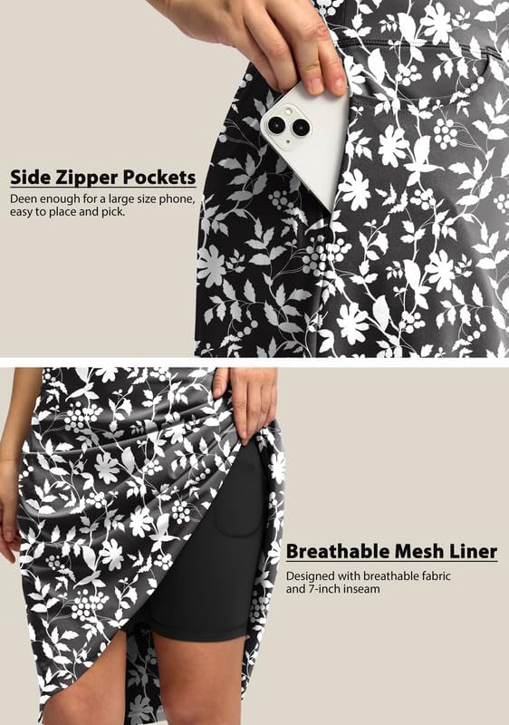 Viodia 25" Knee Length Skorts Skirts for Women with Zipper Pockets Stretchy Modest Aline Midi Skort for Casual Summer Travel - Image 5