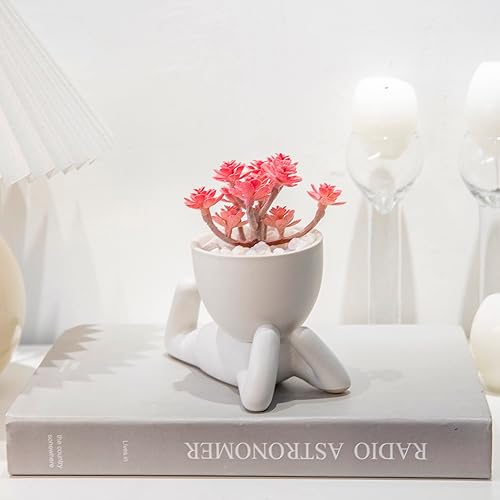 Miniatura 8 de VENY TAYA 3 piezas de plantas artificiales en forma de humana, decoración de oficina para mujeres y hombres, pequeñas plantas falsas para dormitorio