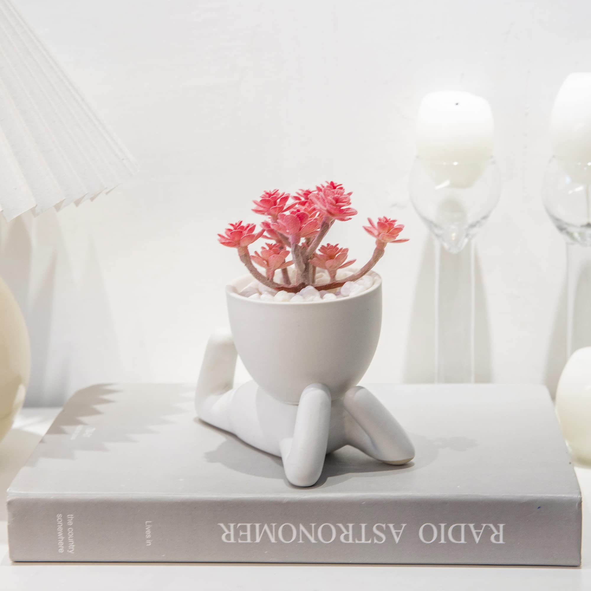 VENY TAYA 3PCS Human-Shaped Potted Artificial Plants Office Decor for Women and Men, Small Fake Plants Decor for Bedroom and Bathroom, Cute Faux Succulent Desk Decor for Office and Home, Pink