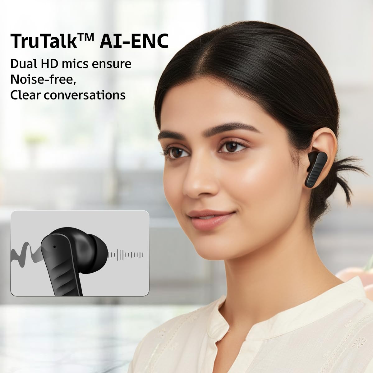 pTron Bassbuds NEO TWS Earbuds w/ 13mm Drivers, 45Hrs Playtime, Dual HD Mic & AI-ENC Calls, Custom EQ, Mobile App, Bluetooth V5.4 Earphones, Voice Assistant, Type C Fast Charging & IPX5 (Raven Black) — Amazon image 5