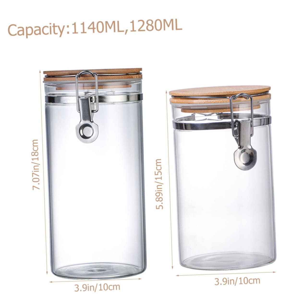 Vorratsglas 2 Stück-pack 1140ml und 1280ml aus Glas mit Edelstahl Holz | Küche, für Tee und Lebensmittel, Stabile Struktur, Deckel mit Schutz, Zwei Größen für Geordnete Lagerung
