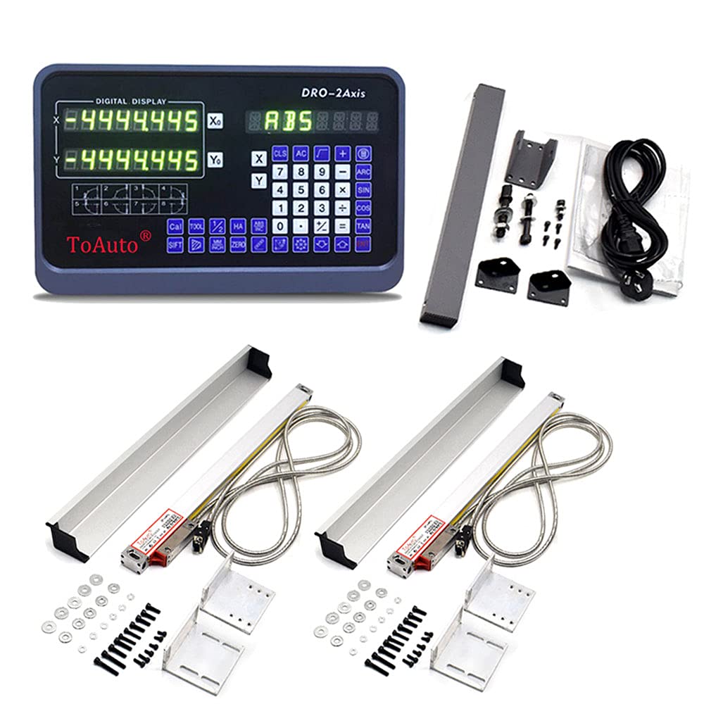 ToAuto 2 Axis Digital Readout 10" 40" TTL Linear Glass Scale Lathe DRO Kit 250&1000mm, US Stock, 2-4 Days Delivery