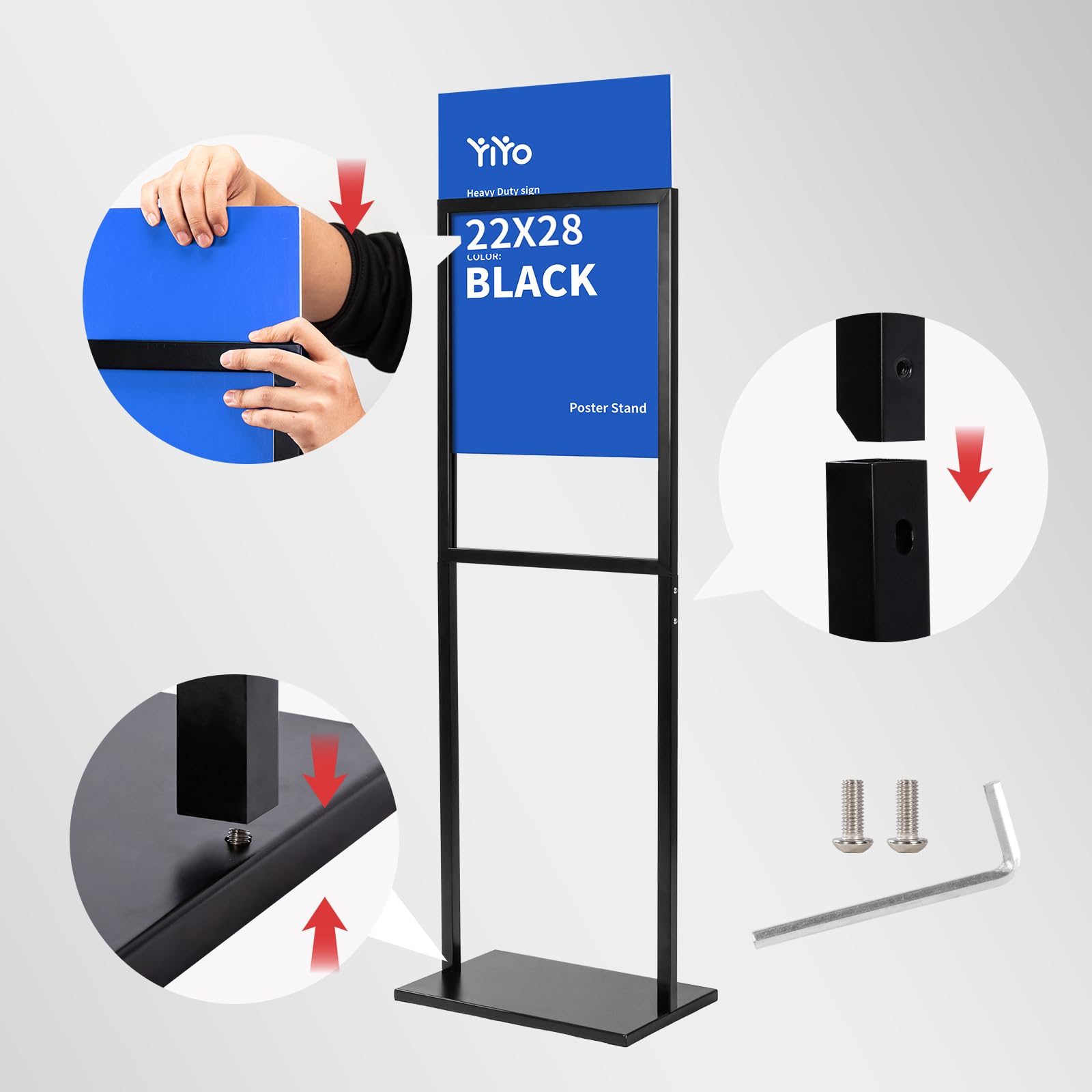 YIYO Exhibidor Porta Carteles, Soporte de suelo para carteles, soporte de póster de pedestal resistente para exhibición, 18 x 24 pulgadas, soporte de letrero de póster de doble cara deslizante de pie