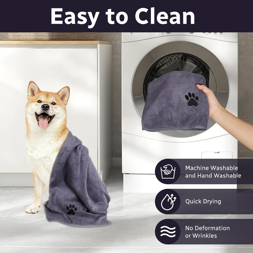 2 Asciugamani In Microfibra Per Cani E Gatti 75x35 Cm, Super Assorbente E Asciugatura Rapida, Morbido Anti-Pilling, Ideale Per Taglia Media, Grande E Cuccioli, Colore Blu