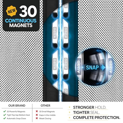 Image of AUGO Heavy Duty Magnetic Screen Door - Fiberglass Pet Resistant Mesh, Self Sealing Hands Free Magnetic Closure, Tear Resistant Door Screen Keeps Bugs Out, Patent Pending Keep Open Feature - 38 inch x 83 inch