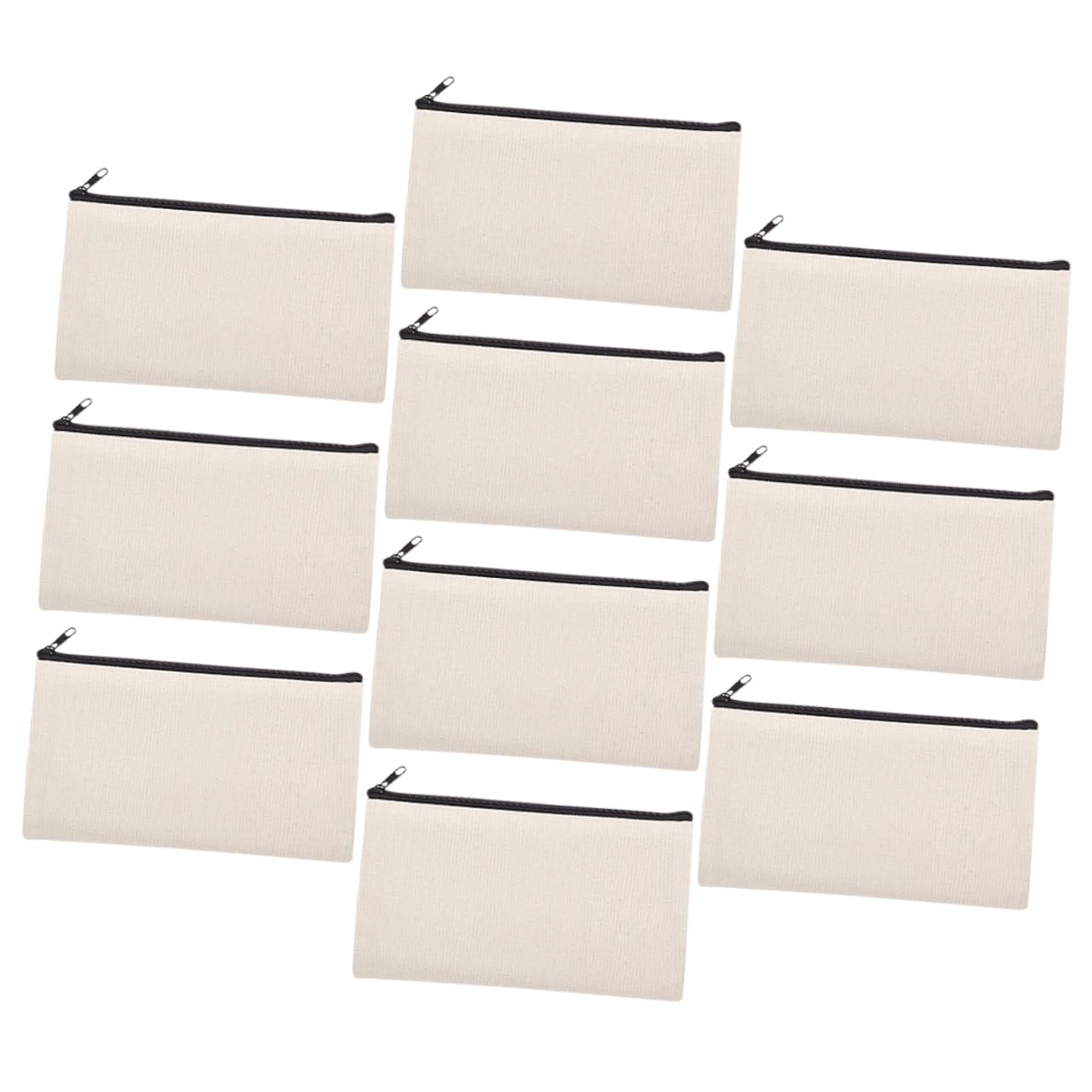 DOITOOL 10pcs Blank Diy Heat Transfer Makeup Pouch Canvas Drawstring Pencil Bag Zipper Cosmetics Organizer Bag