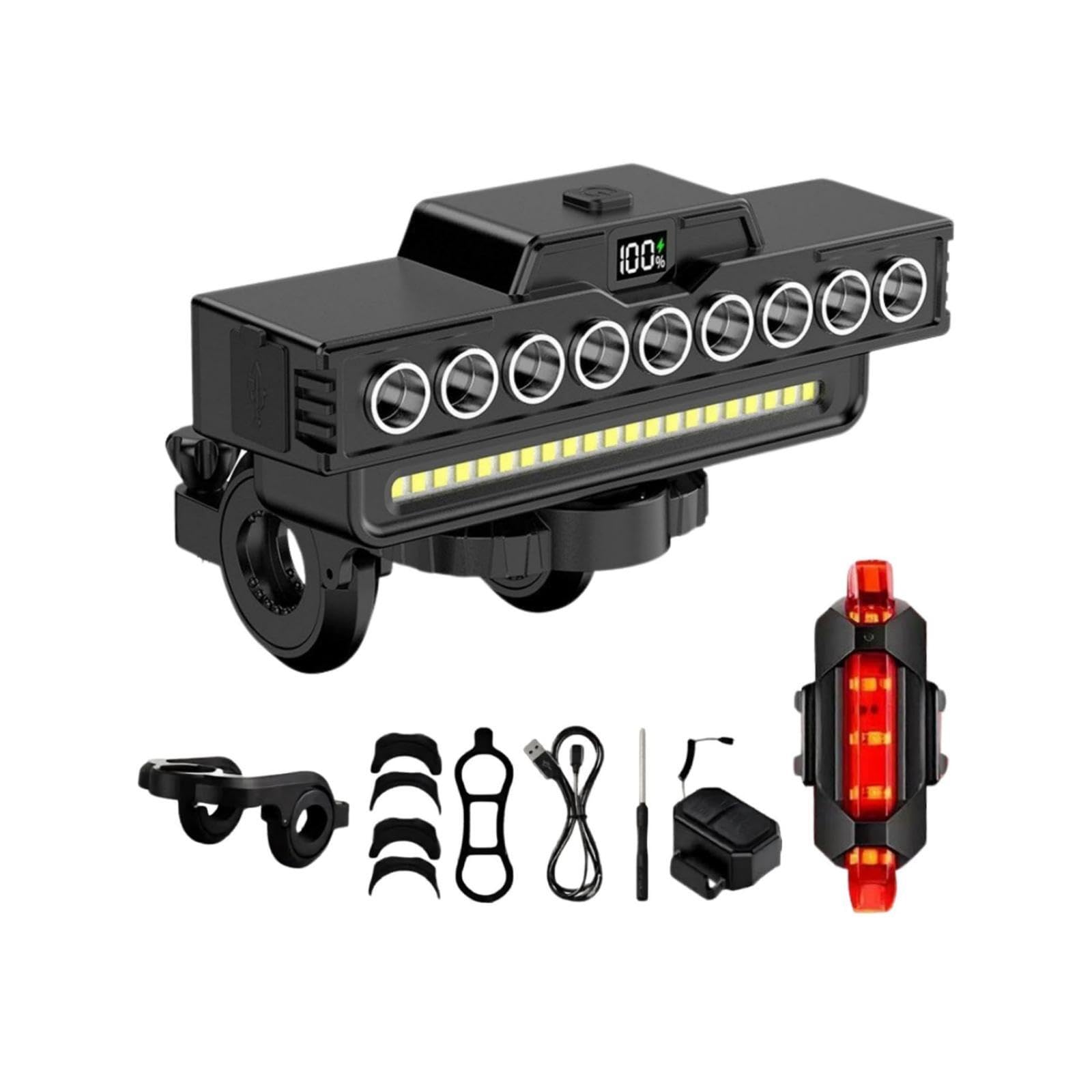 Bike Headlight with 120dB Electric Horn, 9 LED Super Bright Bicycle Light Bar, bike lights front and back rechargeable, 7 Lighting Modes USB Rechargeable IPX5 Waterproof Front Light