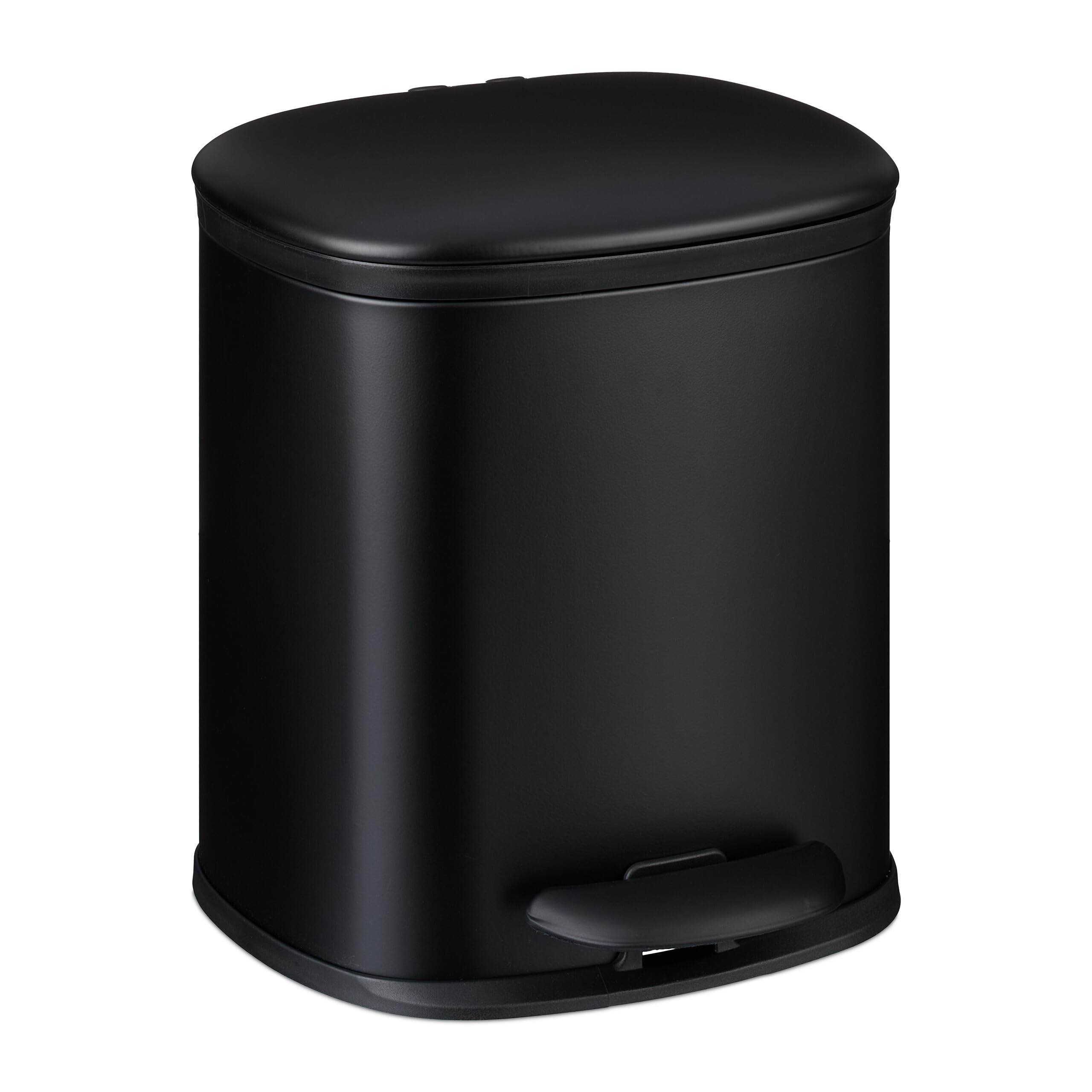 Relaxdays Cubo de Basura Baño 5 litros, Papelera con Tapa, Acabado Mate, con Pedal, 2 Cubos Interiores Extraíbles, Negro