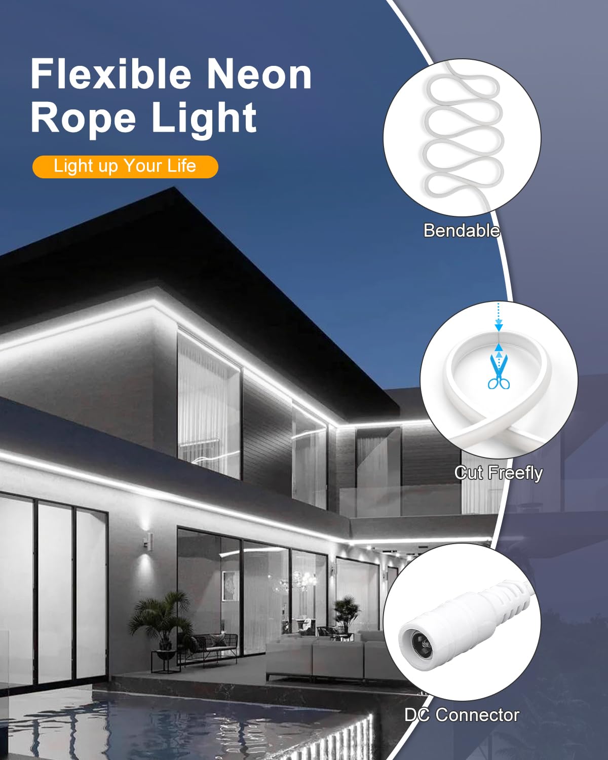 ALITOVE Striscia LED COB da 24 V, 10 m, con telecomando e alimentatore di rete, luce bianca fredda, 6000 K, per esterni, flessibile, 3200 LED, per giardino, festival, decorazione della casa
