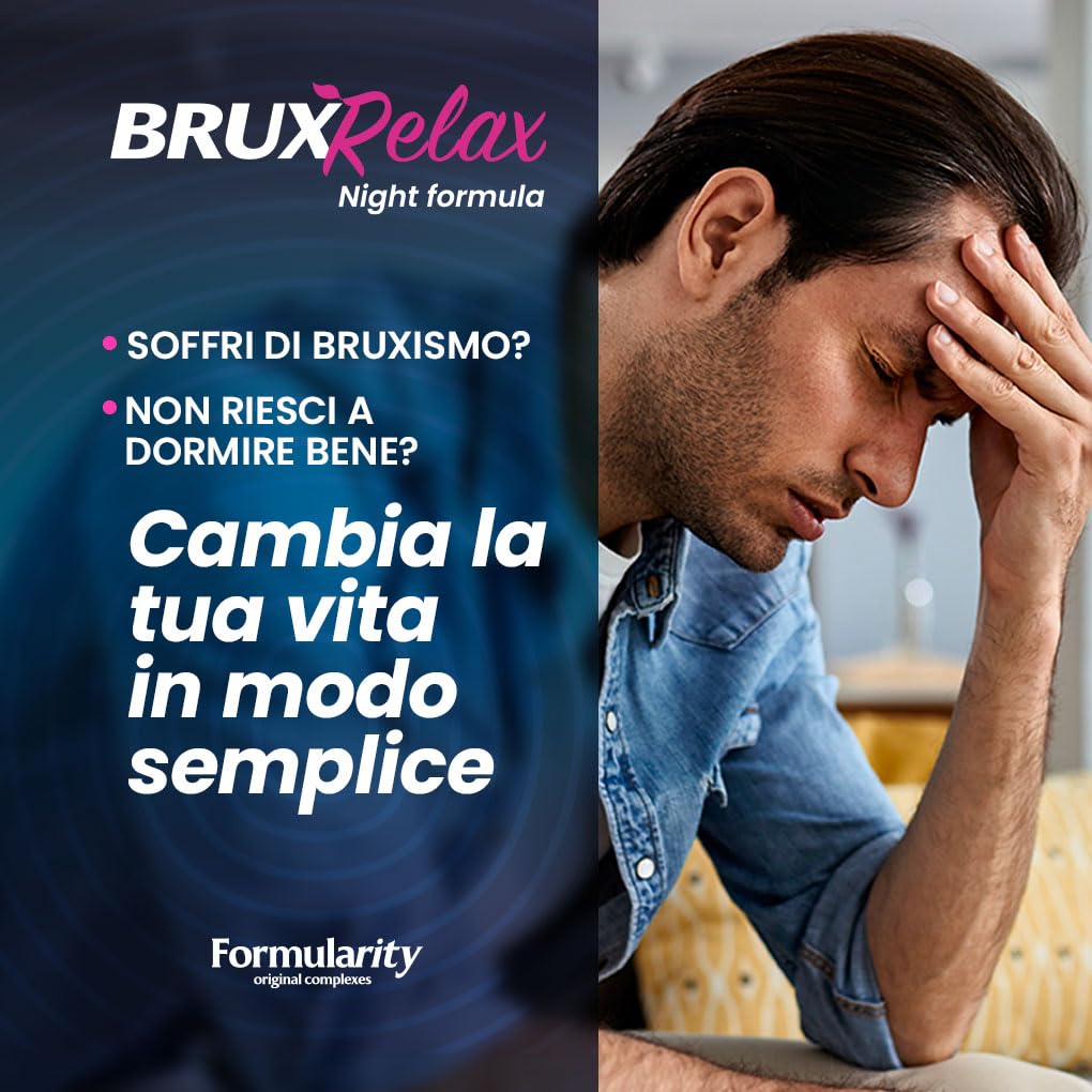 BruxRelax - Integratore Naturale per Bruxismo, Insonnia e Disturbi del Sonno -Con Tiglio, Escolzia, Mellisa, Passiflora, Doppio Sale di Magnesio, Vitamine del gruppo B-90 compresse/3mesi Made in Italy