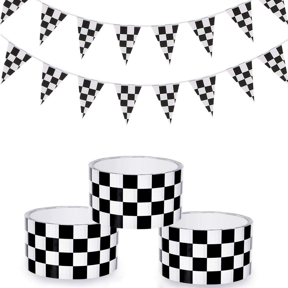 Homgaty 3 Rolls Checkered Flag Tape Black and White