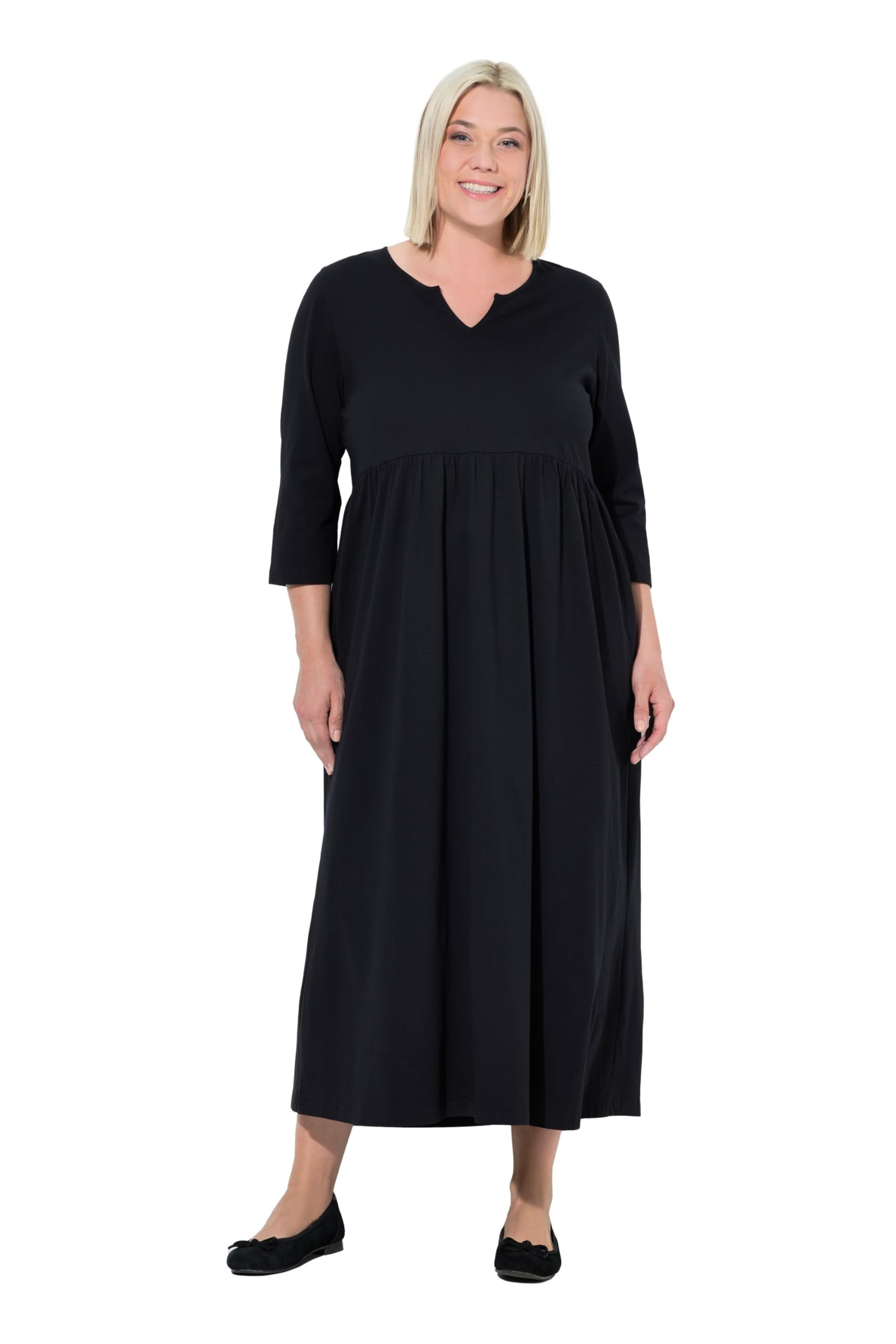 Ulla Popken Damen große Größen Übergrößen Plus Size Jerseykleid, A-Linie, Tunika-Ausschnitt, 3/4-Arm 842523