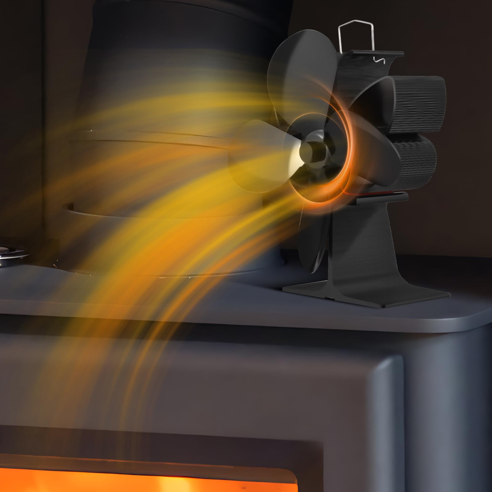 Ventilatore per Stufa a Legna a 4 Pale Alimentato a Calore, Ventilatore Termico Non Elettrico per Stufa a Legna, Camino con Bruciatore a Legna, con Protezione dal Surriscaldamento (Oro)