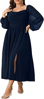 Women's Plus Size Dress Chiffon Long Sleeve Cowl Neck Wedding Guest Cocktail Party Maxi Dress
