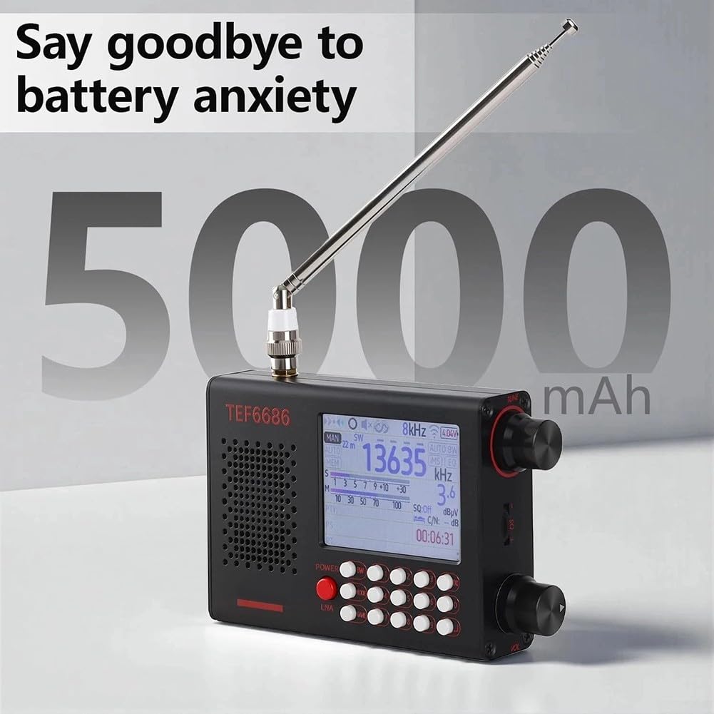 TEF6686 Radio portátil de onda corta con receptor DSP, banda completa AM/FM/SW/LW, 5000 mAh, conector de 3,5 mm para viajes y camping