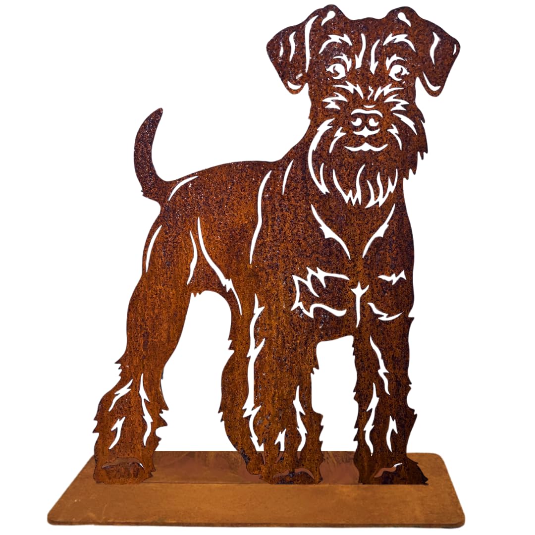 Terma Stahldesign Rost Hund Zwergschnauzer Lebensgroß Handmade Germany Gartendeko aus Metall Figur Geschenk Rostfigur Gartenfigur, Hundegrab