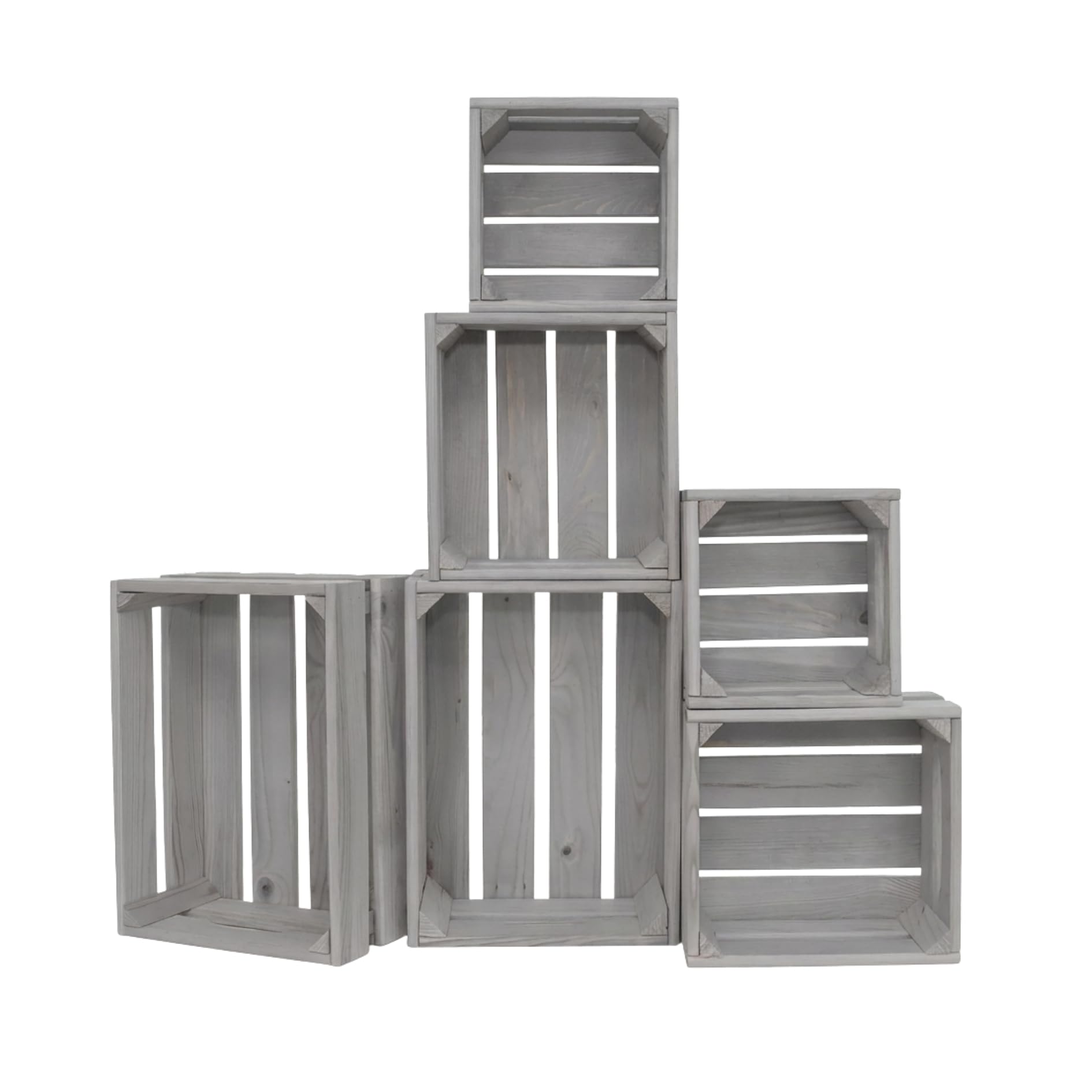 ITA Home & Garden Juego de 6 cajas de madera vintage, 3 tamaños, apilables y entrelazables, cajas decorativas de madera blanda con certificado FSC, color gris