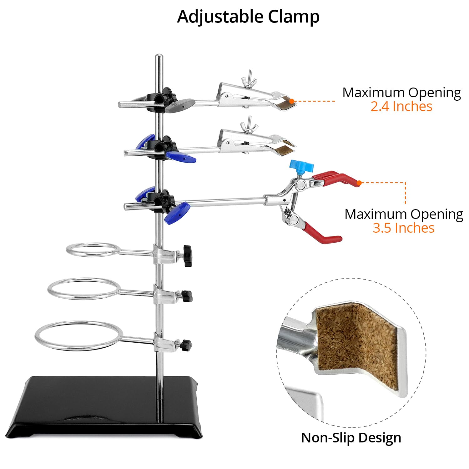 QWORK Juego de soporte de laboratorio 40 cm abrazaderas ajustables aros redondos experimentos química física