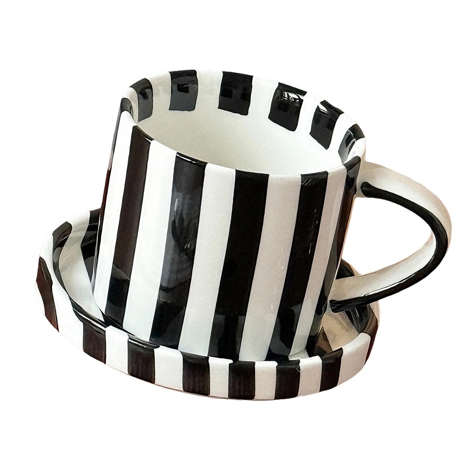 Alksubbm 5Inch Elegant Striped Ceramic Coffee Mugs and Saucer Set Feature Comfortable Grip and Multifunctional for Home Use Home Cup
