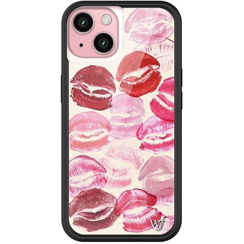 Wildflower Cases - Kensington Case, Compatible with Apple iPhone 15 | Lipstains, Red, Pink, White, Collab, Trendy - Protective Black Bumper, 4ft Drop Test Certified, Women Owned Small Business Cover