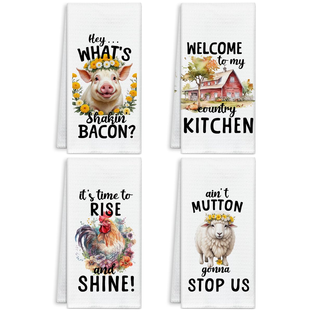 LETUROIA Country Kitchen Farm Animal Towel, Rustic Kitchen Towels for Women Men, Dish Towel for Farmhouse Decor, Towels for Cooking Baking Set of 4,