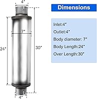 Vista 2 de Silenciador de escape de 4 pulgadas, entrada/salida de 4 pulgadas, diseño recto universal de acero inoxidable de 30 pulgadas, silenciador resonador