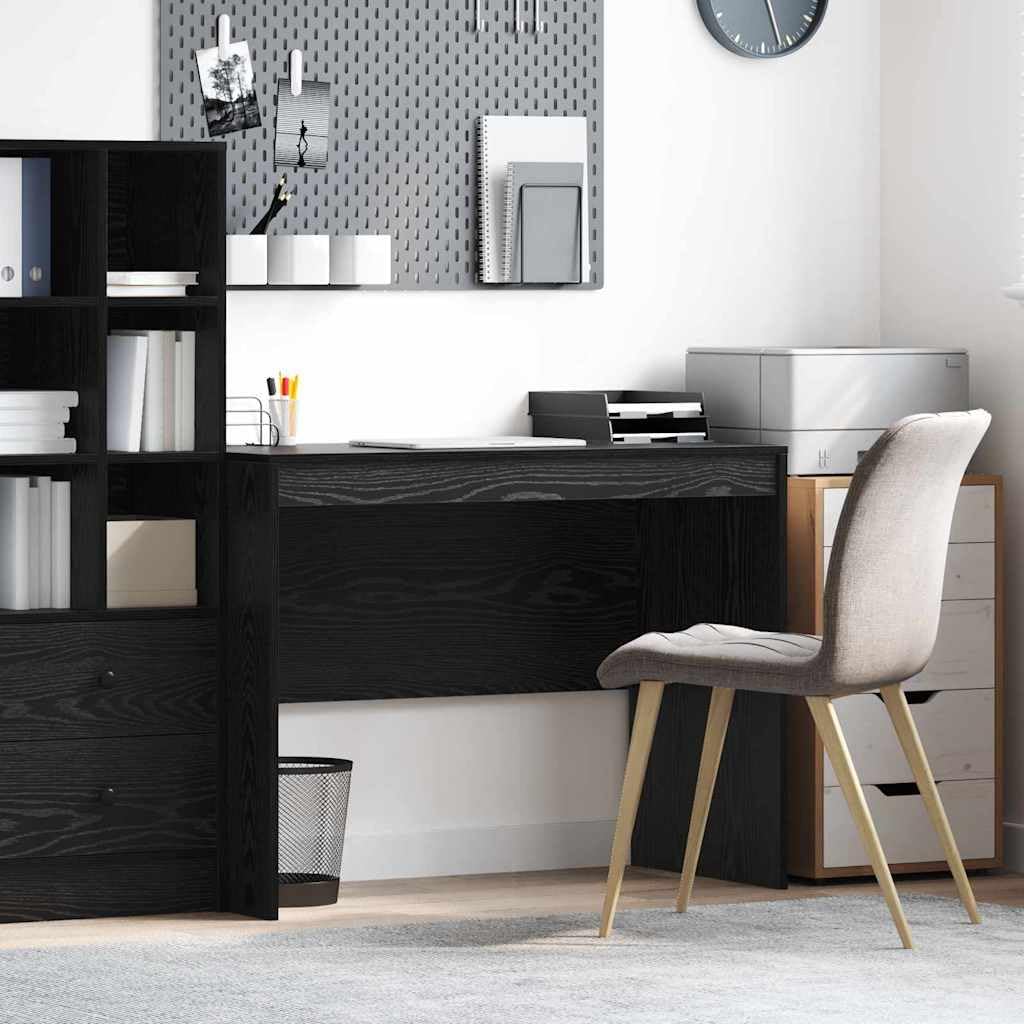 Bureau informatique bois compact noir aspect chêne de 100 cm avec rangement