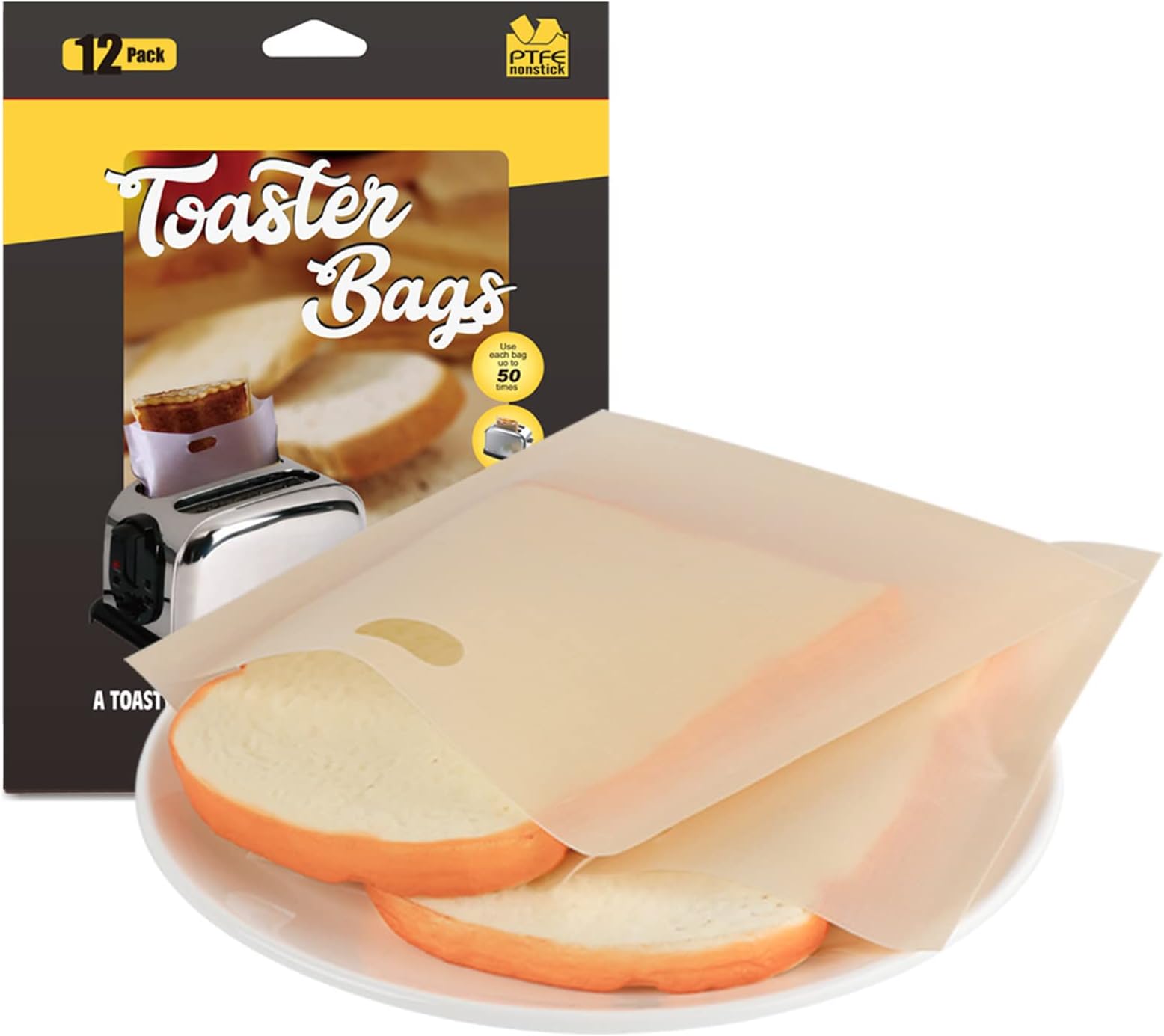 Anstore 12PCS Reusable Toaster Bags, Non-Stick Sandwich Toastie Bags, Heat Resistant - Perfect for Sandwich, Pizza, Panini, Bread, Snack