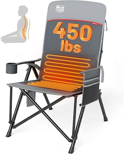 TIMBER RIDGE Silla de camping térmica de gran tamaño con soporte lumbar, silla plegable portátil resistente para adultos soporta 450 libras para