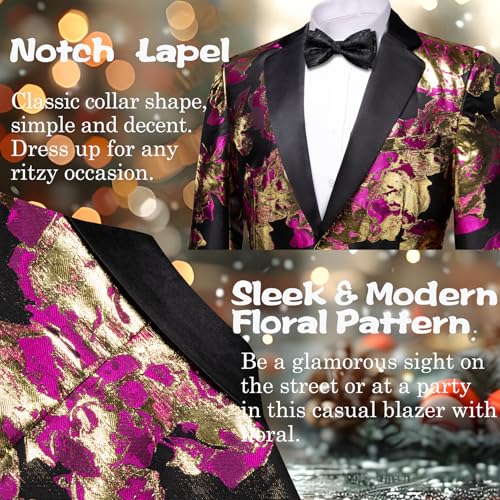 Image of Barry.Wang Mens Floral Blazer Suit Jacket Notched Lapel Casual Sport Coat