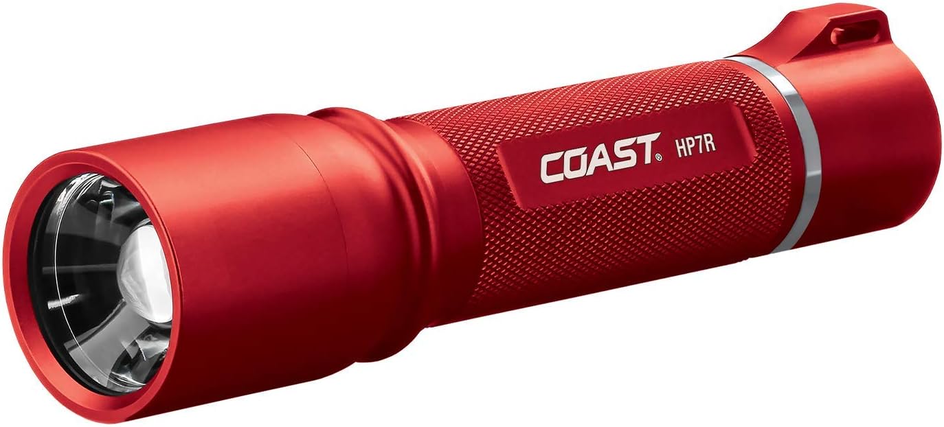 Coast HP7R-RD 300 Lumen Rechargeable LED Flashlight with Slide Focus, Red
