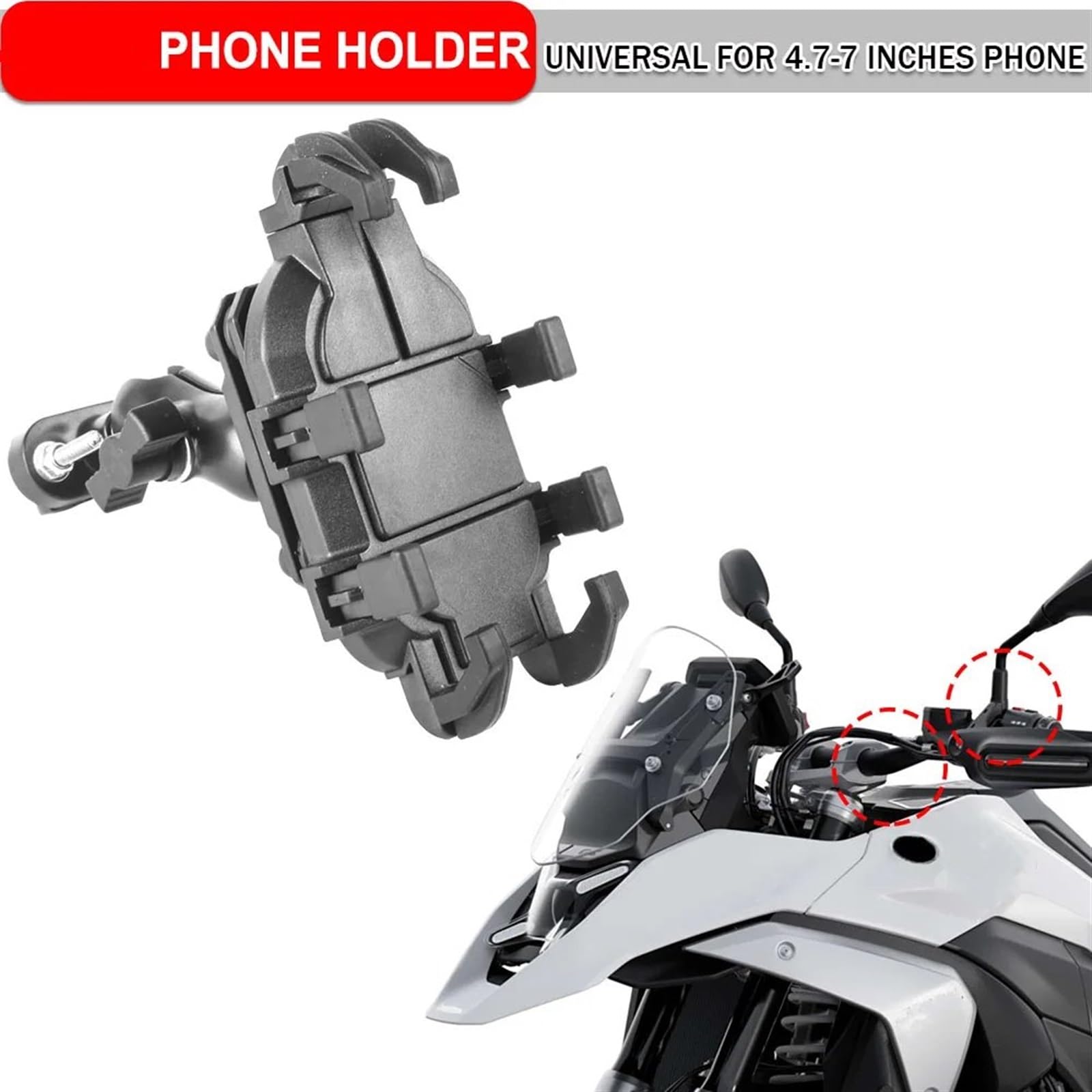 Support Navigation Pour Moto Support Réglable Pour Téléphone Portable Et GPS Pour Moto Scooter Vélo Électrique Miroir Guidon Antichute 4.7 À 7 Pouces Support Téléphone Support GPS pour Moto(Handlebar