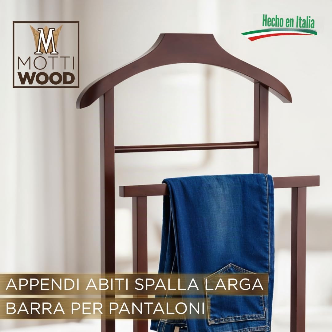 Perchero para dormitorio, madera de haya natural, nogal, doble silencioso, con 4 ruedas