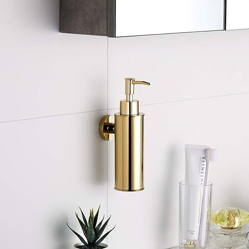 Miniatura 2 de BGL Dispensador de jabón de acero inoxidable 304 dorado para montaje en pared, dispensador de líquido y jabón redondo para cocina y baño
