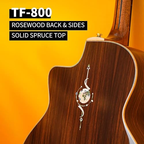Miniatura 3 de TRUMON Cutaway - Guitarra acústica sólida Dreadnought para adultos, principiantes, tamaño matrimonial, 41 pulgadas con kit de iniciación de guitarra