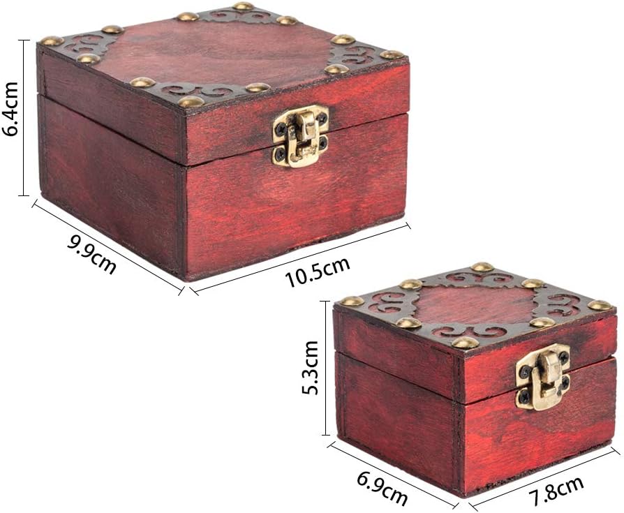 OLYCRAFT 2pcs Decorative Treasure Box Wooden Treasure Chest Box Antique Wooden Jewelry Keepsake Box for for Jewelry, Toys, Tarot Cards, Gifts and Home Decoration : Everything Else